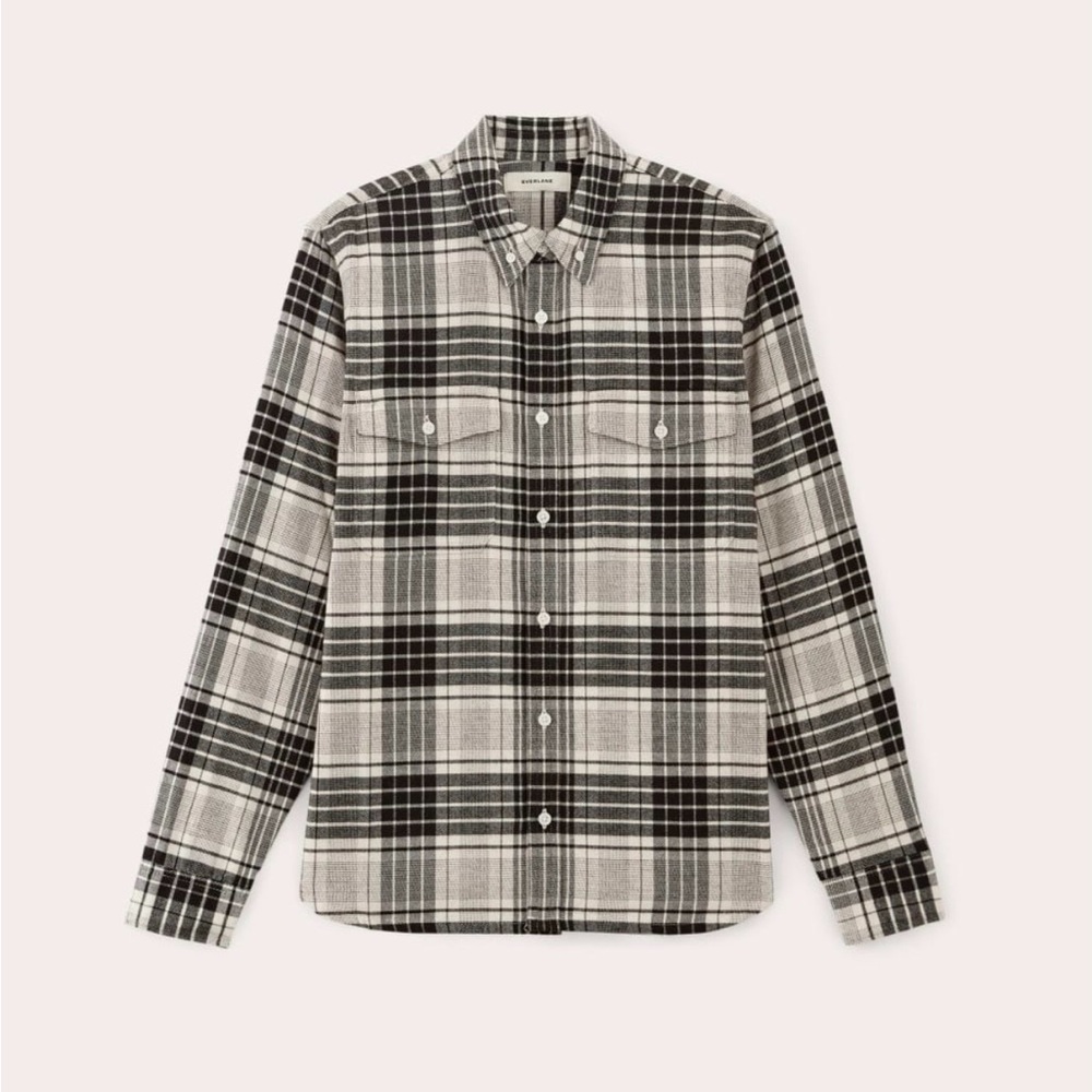 Everlane Men's Brushed Flannel Black/Grey/White Plaid Shirt
